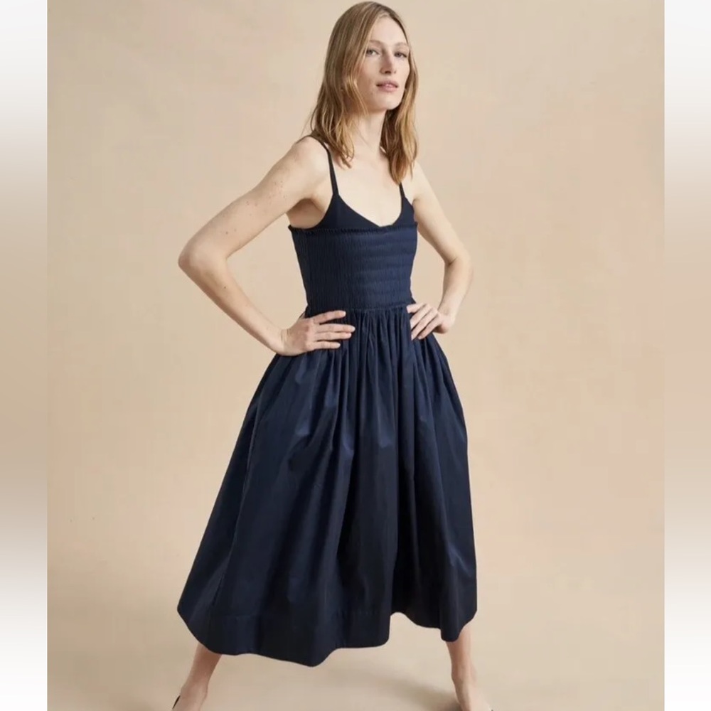 La Ligne Pintucked cotton-poplin and stretch-jersey midi dress